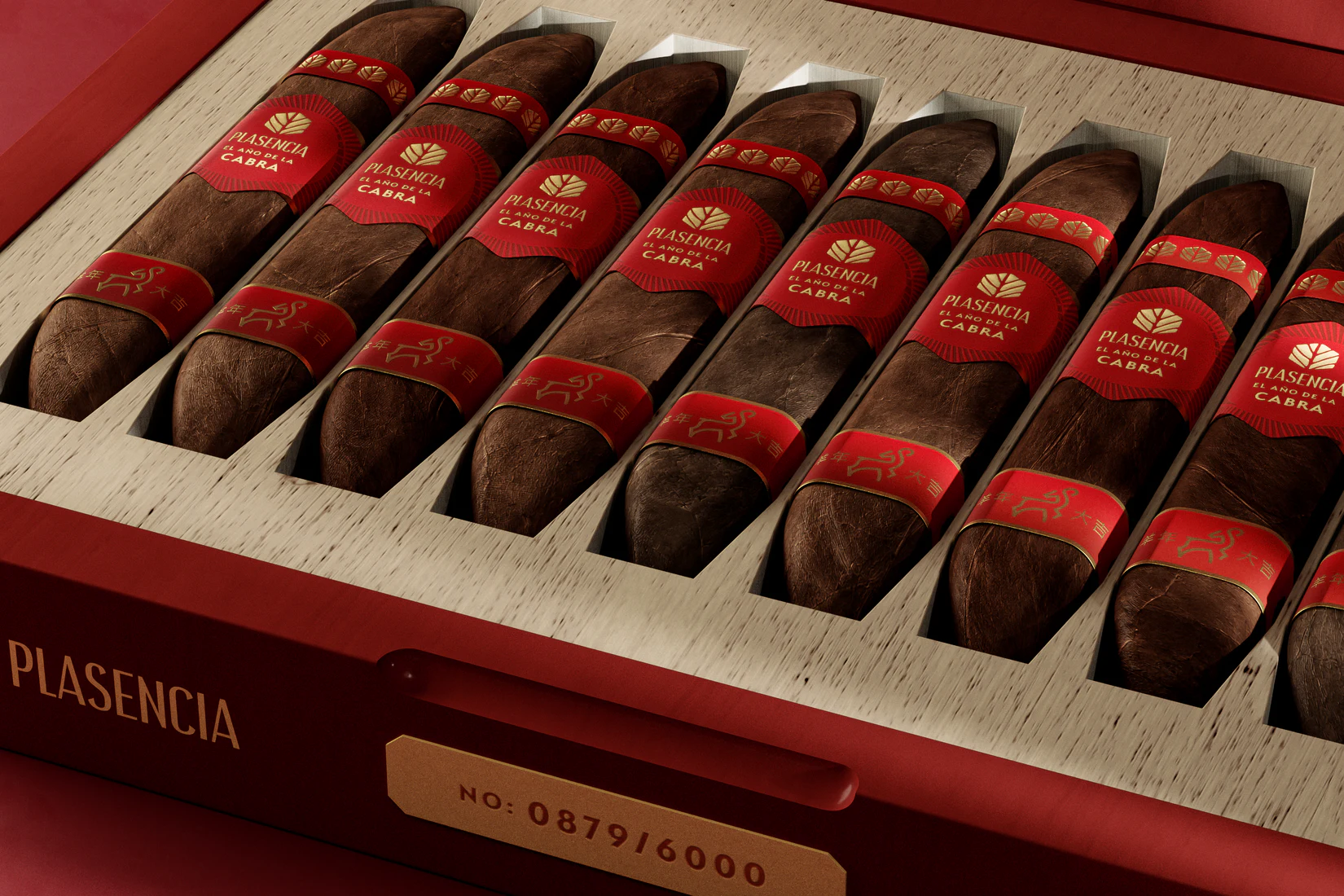 El Año de la Cabra cigars side by side in their box, the goat on every band